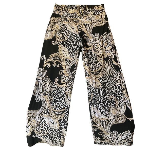 CActive Women Palazzo Pants size 2 Floral Black Mid Rise Stretch Flared Vacay - Picture 1 of 11
